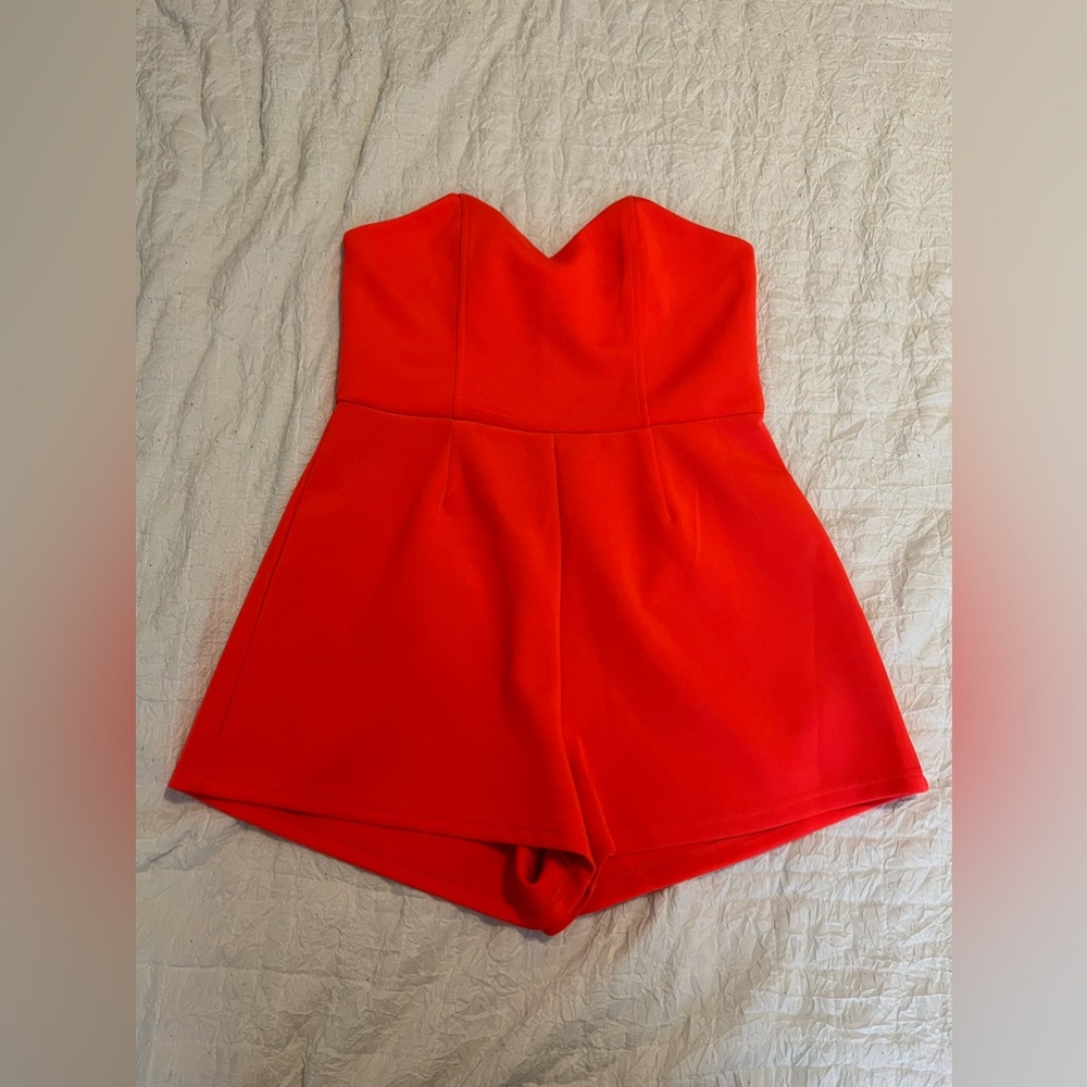 Paint it Red Romper, Size Large, hot pink/orange